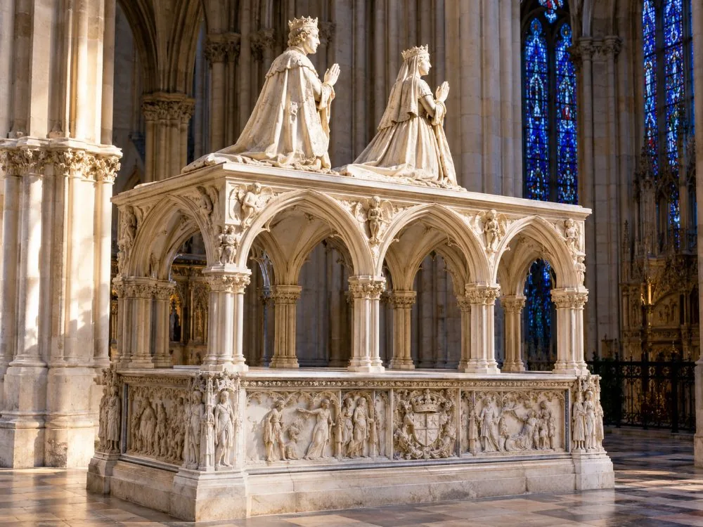 Tombeau Renaissance à baldaquin de marbre et figures priantes, nécropole royale